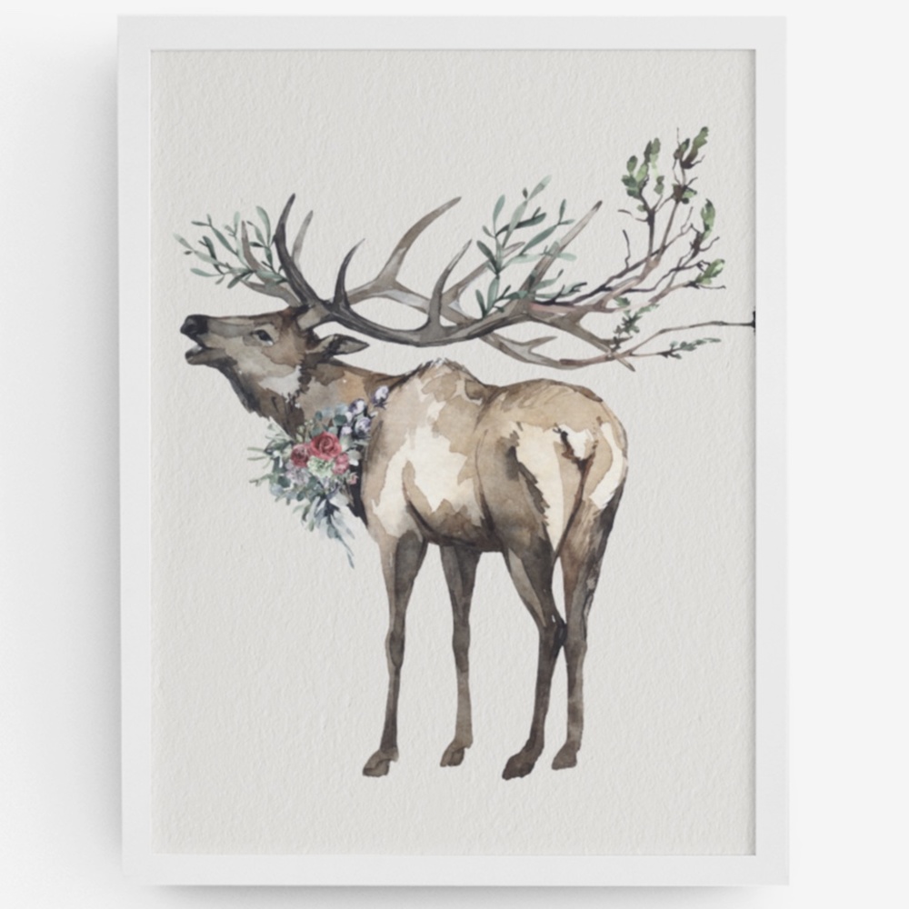 Watercolor Elk Deer Wall Art Print Poster Illustration Unframed - Picture 11 of 11